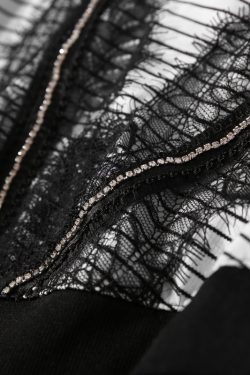 2024 Summer Korean Style Round Neck Spliced Striped Lace Rhinestone Casual Dress for Women - Trendy Fashion Statement