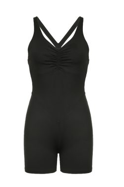 2024 Summer Women's Pleated V-Neck Cross-Strap Casual Bodysuit Shorts - European American Style, Y2K Inspired Fashion