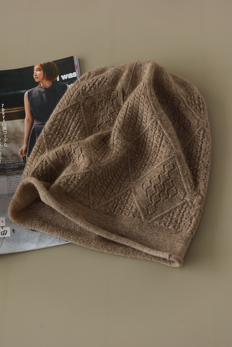 2024 Winter Slouchy Beanie Hat – Small Face Style, Hollow Knit, Pure Cashmere, Rolled Edge, French Lazy Knit