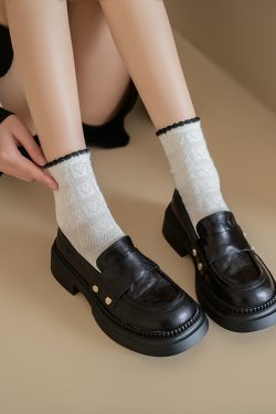 2024 Women's Thick-Soled Loafers with Chunky Heels, Retro British Style Slip-On Leather Flats, Genuine Leather College Shoes