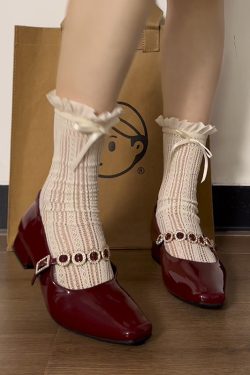 2025 Mary Jane Shoes for Women - Red Rhinestone One-Strap Chunky Heels, Sheepskin Style, Perfect with Skirts and Dresses