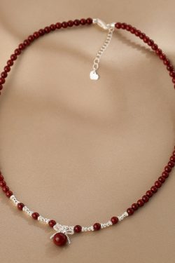 2025 New Chinese-Style Red Beaded Necklace for Women, High-End Light Luxury Clavicle Chain, Trendy Fashion Accessory