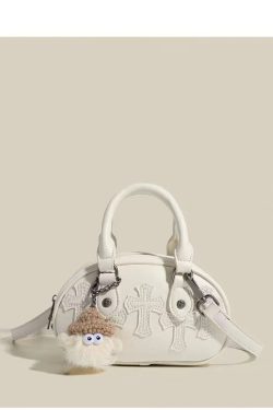 2025 New Style Embossed Cross Retro Bowling Bag for Women, Niche Design Shoulder Crossbody Small Handbag