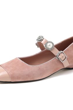 2025 New Women's French Low-Heeled Mary Jane Flats with Pearl Buckle - Genuine Leather, Square-Toe, Chanel-Style, Shallow Mouth