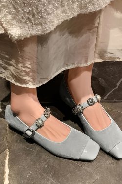 2025 New Women's French Low-Heeled Mary Jane Flats with Pearl Buckle - Genuine Leather, Square-Toe, Chanel-Style, Shallow Mouth