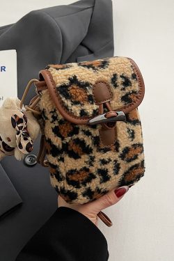 2025 Spring Summer Women's Versatile Fluffy Leopard Print Lamb Wool Shoulder Crossbody Bag