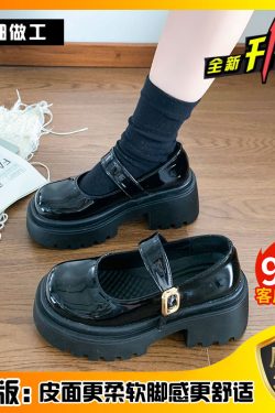 2025 Spring Women's Thick-Soled Chunky-Heeled Mary Jane Shoes - Black Retro Round-Toe Flats, British Style