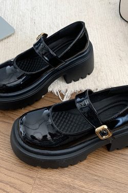 2025 Spring Women's Thick-Soled Chunky-Heeled Mary Jane Shoes - Black Retro Round-Toe Flats, British Style