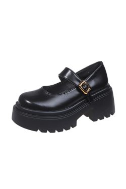 2025 Spring Women's Thick-Soled Chunky-Heeled Mary Jane Shoes - Black Retro Round-Toe Flats, British Style