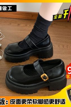 2025 Spring Women's Thick-Soled Chunky-Heeled Mary Jane Shoes - Black Retro Round-Toe Flats, British Style