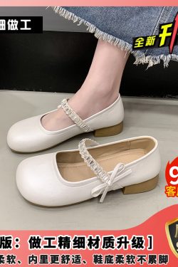 2025 Summer French Silver Mary Jane Shoes for Women, Fairy Style Rhinestone Chunky Heel Flats, Soft Bottom Shallow Mouth