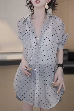 2025 Summer High-End Polka Dot Casual Sun-Proof Ruffle A-Line Skirt Set - Versatile Fashion for Stylish Outings