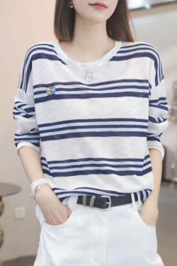 2025 Summer Ice Silk Knitted Long Sleeve T-Shirt for Youthful Casual Style - Slimming Fit