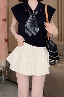 2025 Summer Stylish Sleeveless Polo Neck Knitted Top & Slimming Versatile Skirt Pants Casual Set for Women - Y2K Inspired Fashion