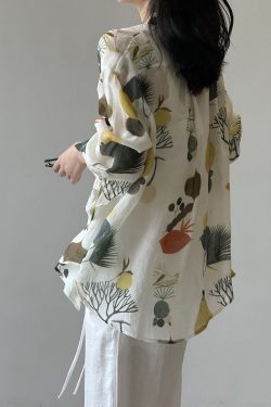 2025 Summer Women's French Floral Long Sleeve Shirt - High-End Printed Sun Protection Blouse for Holiday Style