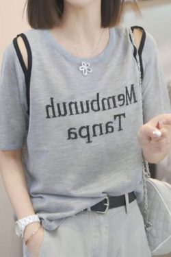 2025 Summer Women's Letter Print Round Neck Short Sleeve T-Shirt, Fashionable Lazy Fit, Slimming Style, Casual Essential