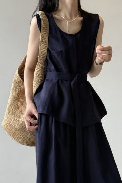 2025 Summer Women’s Old Money Wind Silk Linen Tank Top & Casual Wide Leg Pants Two-Piece Set - Chic Vintage Style