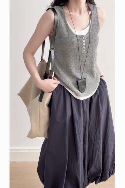 2025 Summer Women's Slim Fit Fake Two-Piece Knitted Vest - Versatile Fashionable Sleeveless Top