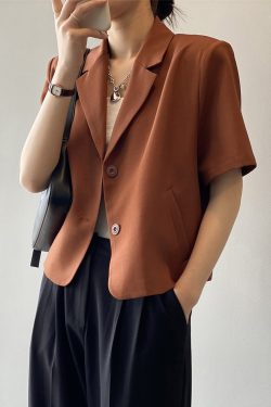 2025 Summer Women's Solid Color Short Sleeve Suit - Loose Fit Korean Style British Fashion Jacket