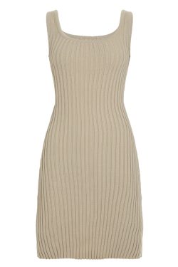 2025 Summer Women's Solid Color Wide Stripe Knitted Bodycon Mini Vest Dress - Elegant Slim Fit Style