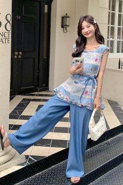 2025 Summer Women's Two-Piece Set - Stylish Sleeveless Tank Top & Wide-Leg Pants, Anti-Aging Design, Trendy Fashion