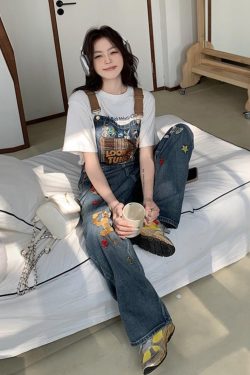 2025 Trendy Loose BF Style Wide-Leg Denim Overalls with Micro-Flare, Small Size, Casual Chic Fashion