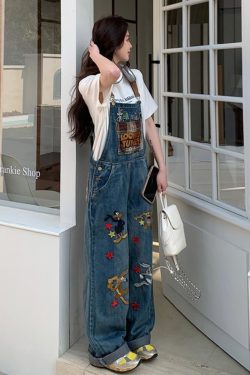 2025 Trendy Loose BF Style Wide-Leg Denim Overalls with Micro-Flare, Small Size, Casual Chic Fashion
