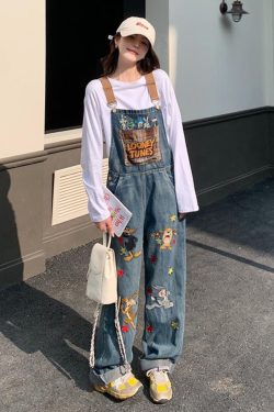 2025 Trendy Loose BF Style Wide-Leg Denim Overalls with Micro-Flare, Small Size, Casual Chic Fashion