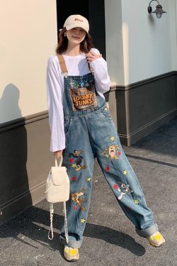 2025 Trendy Loose BF Style Wide-Leg Denim Overalls with Micro-Flare, Small Size, Casual Chic Fashion