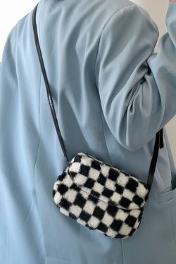 2025 Winter Checkered Fur Saddle Bag Crossbody - Versatile Small Phone Bag for Women