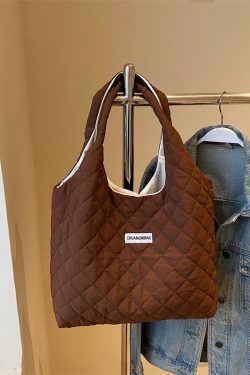 2025 Women's Diamond-Patterned Down Cotton Tote Bag - Casual Shoulder Bag for Spring and Summer, Large Capacity Commuting Essentials
