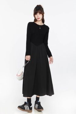 2025 Women's Elegant Black Long Sleeve Dress - French Style Slim-Fit Spring Dress with Waistline - Timeless Little Black Dress