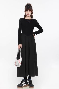 2025 Women's Elegant Black Long Sleeve Dress - French Style Slim-Fit Spring Dress with Waistline - Timeless Little Black Dress
