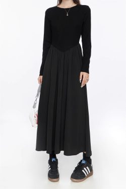 2025 Women's Elegant Black Long Sleeve Dress - French Style Slim-Fit Spring Dress with Waistline - Timeless Little Black Dress