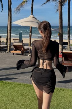 2025 Women's Four-Piece Bikini Swimsuit Set with Mesh and Split Design for Beach Vacation, Small Chest Friendly Swimwear