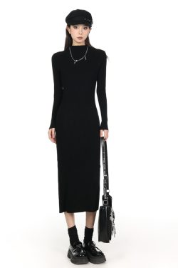 2025 Women's Half-High Collar Knitted Sweater Dress - Knee-Length, Elegant Style for Chic Fall Looks
