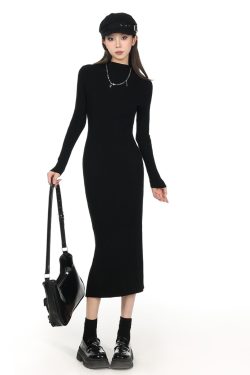 2025 Women's Half-High Collar Knitted Sweater Dress - Knee-Length, Elegant Style for Chic Fall Looks