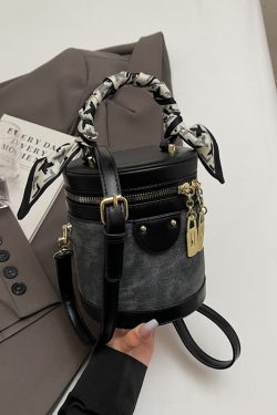 2025 Women's High-End Color-Blocking Tote Bucket Bag - Fashionable Cylindrical Shoulder Crossbody for Spring and Summer