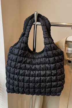 2025 Women's Large Capacity Cotton Tote Bag - Stylish Pleated Shoulder Bag for Spring/Summer, Versatile Commuting Essential
