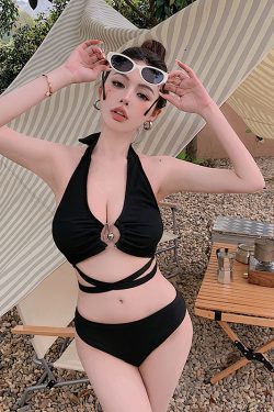 2025 Women's Sexy Hollow Out Tie Bikini - Flattering Green Swimwear for Vacation - European and American Influencer Style