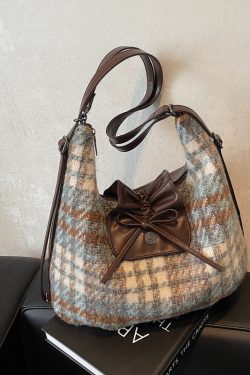 2025 Women's Spring Summer Woolen Tote Bag - Korean Style Bow Shoulder Commuting Backpack, Dual-Use Fashion Accessory