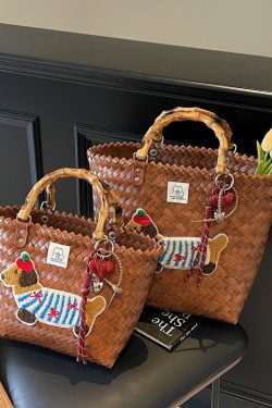 2025 Women's Summer Woven Tote Bag with Bamboo Handle - Large Capacity Beach Bag, Stylish Vegetable Basket for Seaside Vacations