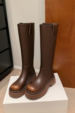 23 Autumn/Winter Women's Western Riding Boots - Thick-Soled Mid-Heel Genuine Leather Round-Toe Long Boots