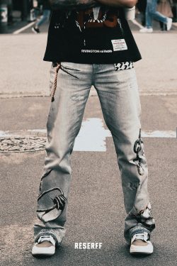 3D Digital Print Washed Distressed Wide-Leg Flared Jeans with RIRI Zipper - Y2K Inspired Fashion Statement