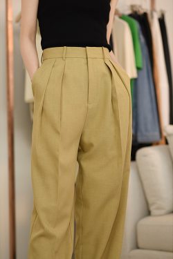 3D Double-Pleat Loose-Fit Trousers in Waltz Yarn - Versatile Women's Long Pants for Everyday Style