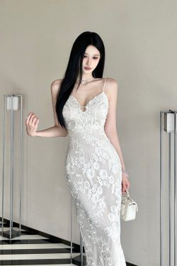 3D Lace Embroidered Rose Bodycon Slip Dress - Summer Floral Fashion for Women - Stylish Summer Evening Dress