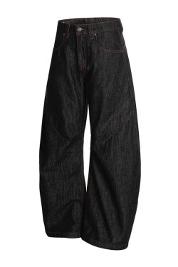 3D Scratch Red Line Design Summer Thin American Curved Blade Jeans for Men - Casual Y2K Style Fashion Apparel