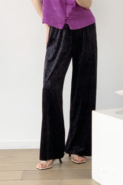 3D Soft Ice Flower Glossy Wide-Leg Velvet Pants for Women - Elastic Waist, Spring Collection, Y2K Fashion