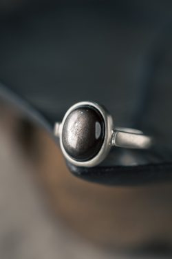 925 Silver Adjustable Ring for Men and Women, Minimalist Design with Natural Silver曜石, Perfect for Everyday Wear