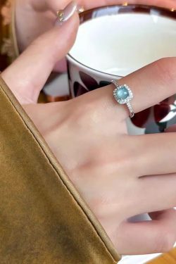 Adjustable Blue Water Jade Ring for Women, Open Design, Light Luxury High-End, 2025 New Chinese Style Jewelry